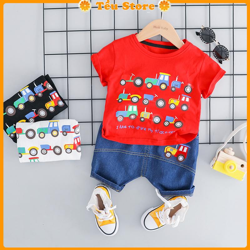 Quần Short Bé Trai &amp; Bé Gái Chất Bò Jean Mềm Thêu Xe Size 7 - 18kg Đủ Size Cho Bé 0 - 6 Tuổi