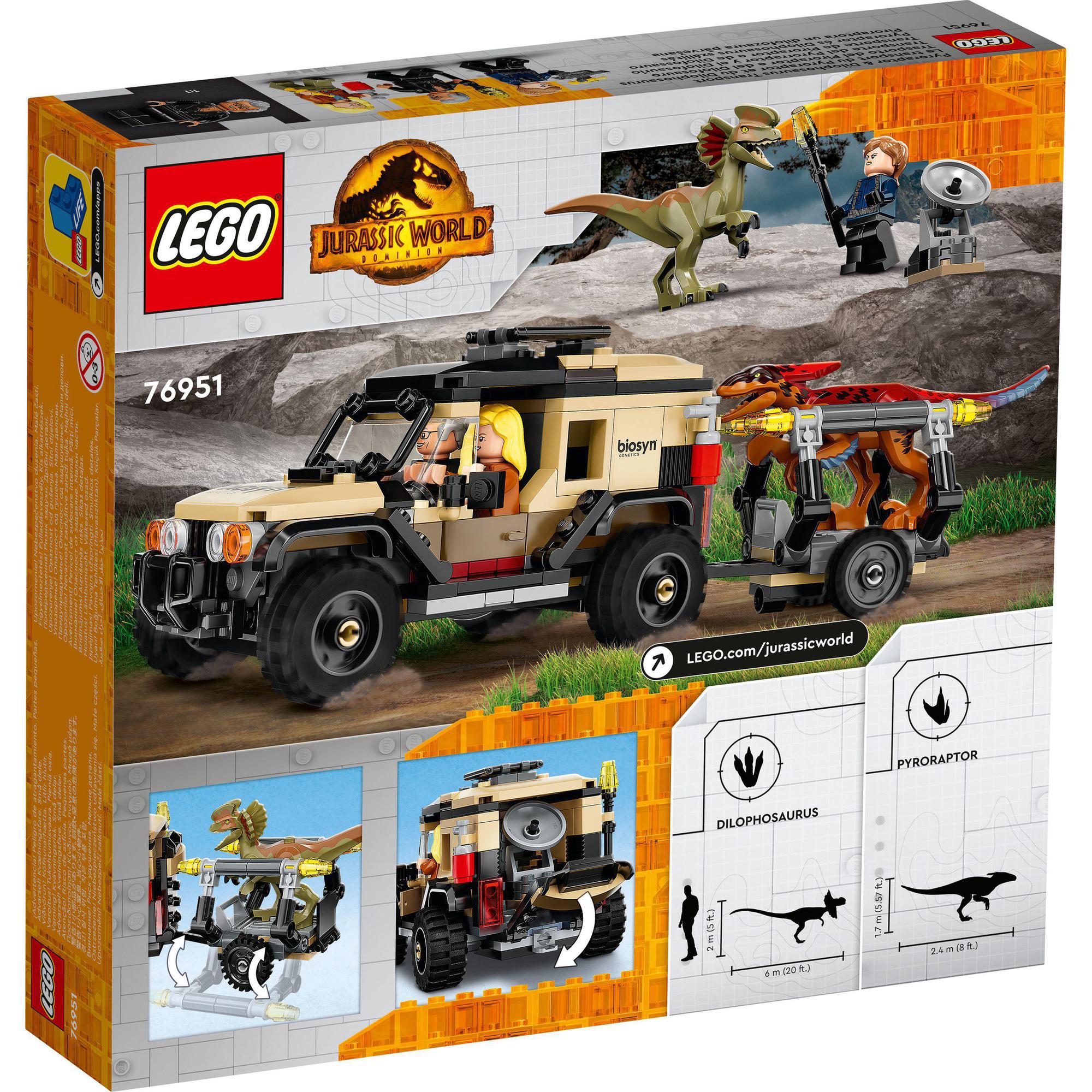 LEGO JURASSIC WORLD 76951 Vận Chuyển Khủng Long Pyroraptor &amp; Dilophosaurus (254 chi tiết)