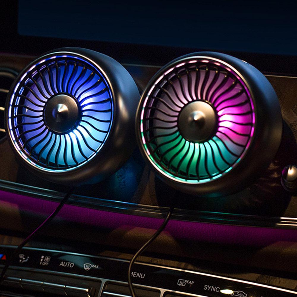 Car Fan Vehicle Air Circulation Cooling Fan Quiet Portable USB Electric Fan with 3 Speeds RGB Light for Car Truck SUV RV