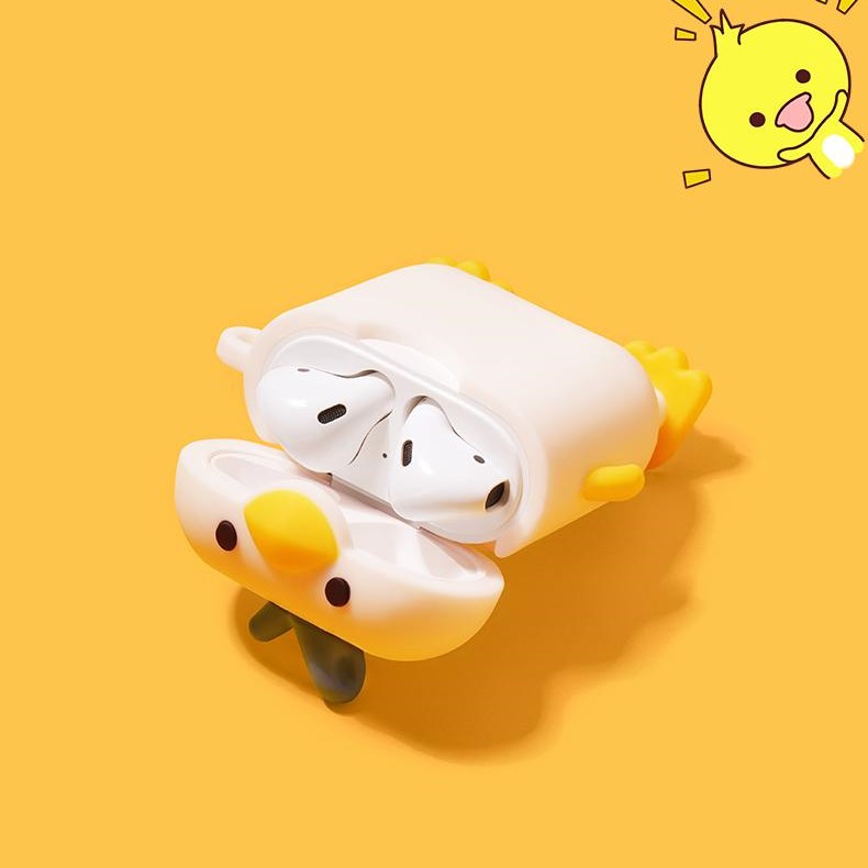 Airpods case, Ốp bảo vệ dành cho Airpods 1, 2- Hình Vịt đeo túi_ Tặng kèm 1 móc khóa mèo con