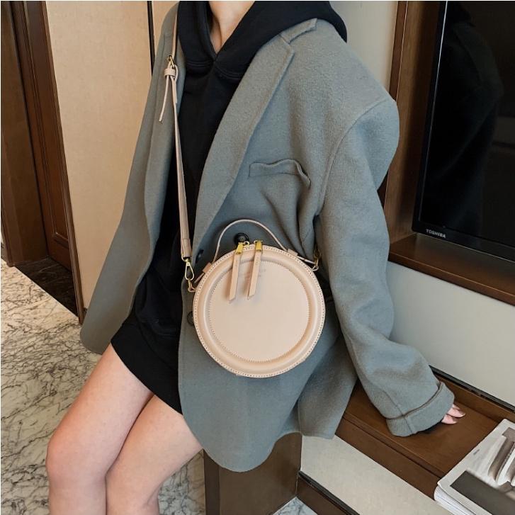 Túi xách, túi đeo chéo nữ dáng hộp tròn, da PU, style Hàn Quốc thanh lịch, nữ tính