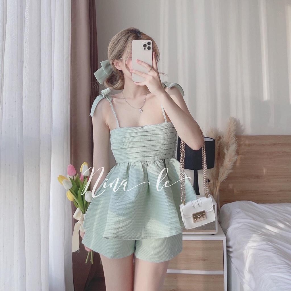 Sét bộ đồ nữ váy xòe 2 dây xếp ly phối quần đùi màu sắc đa dạng dạo phố, đi biển
