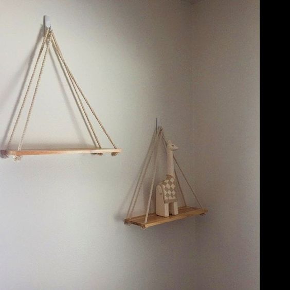 Kệ Treo Trang Trí Bằng Dây Thừng Se Macrame Gỗ Thông Nhập Khẩu - Kích thước: 50x10cm