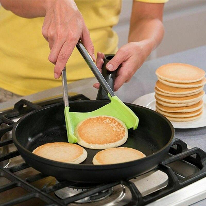 2-in-1 Spatula Tongs Non-stick Heat Resistant Kitchen BBQ Silicone Cooking Tool