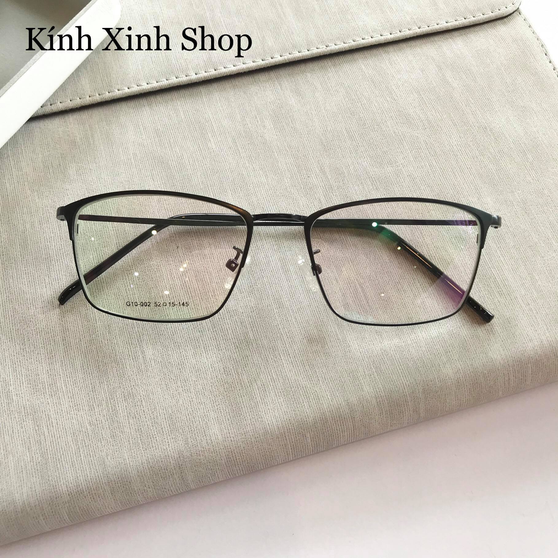 Kính Giả Cận, Gọng Kính Cận Dáng Vuông Kim Loại Mảnh Hàn Quốc Chống Bức Xạ, Chống Ánh Sáng Xanh