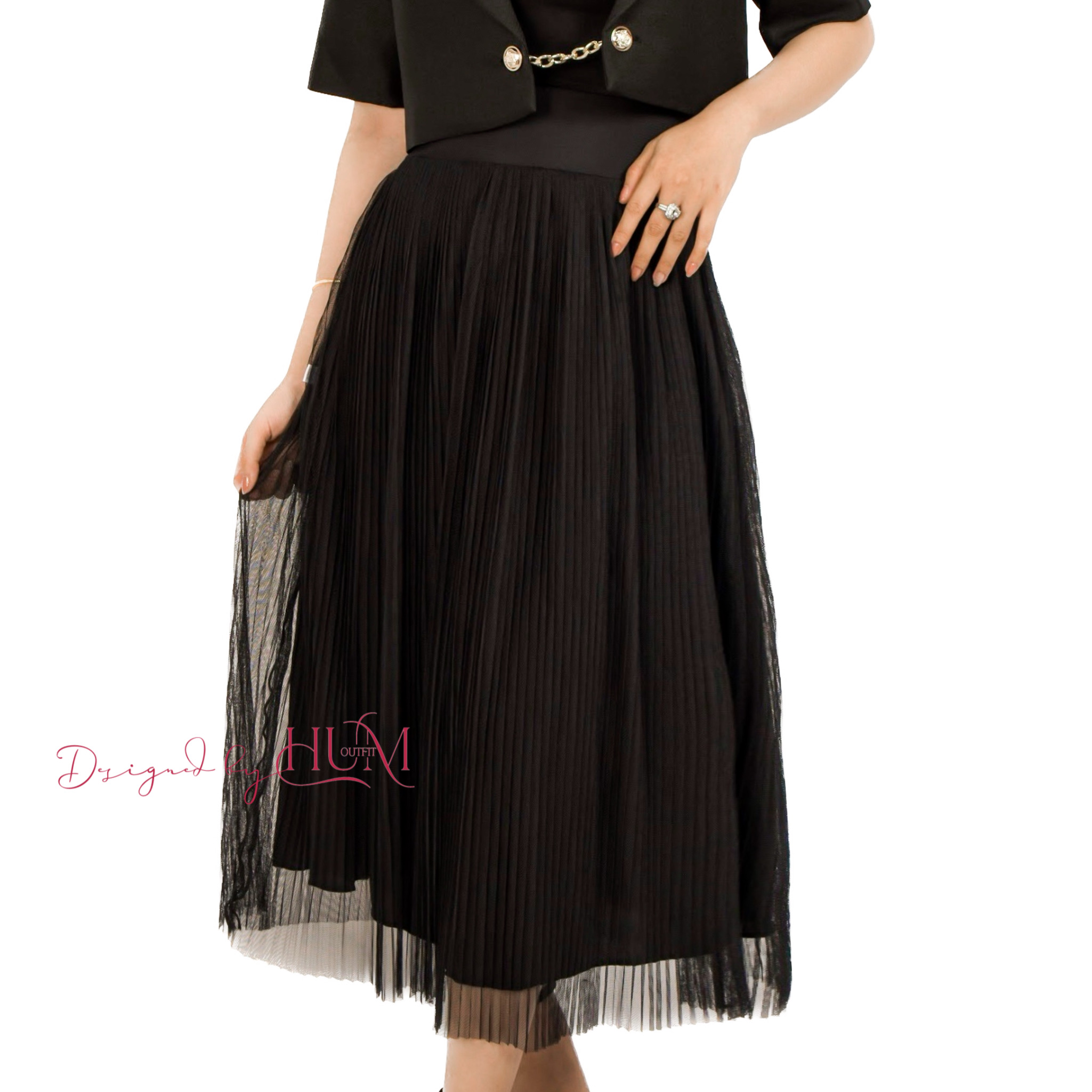Chân váy Maxy, chân váy dài, xoè nhẹ, 2 lớp lụa lót và lưới, form đứng thời trang, tôn dáng, màu đen - V01D
