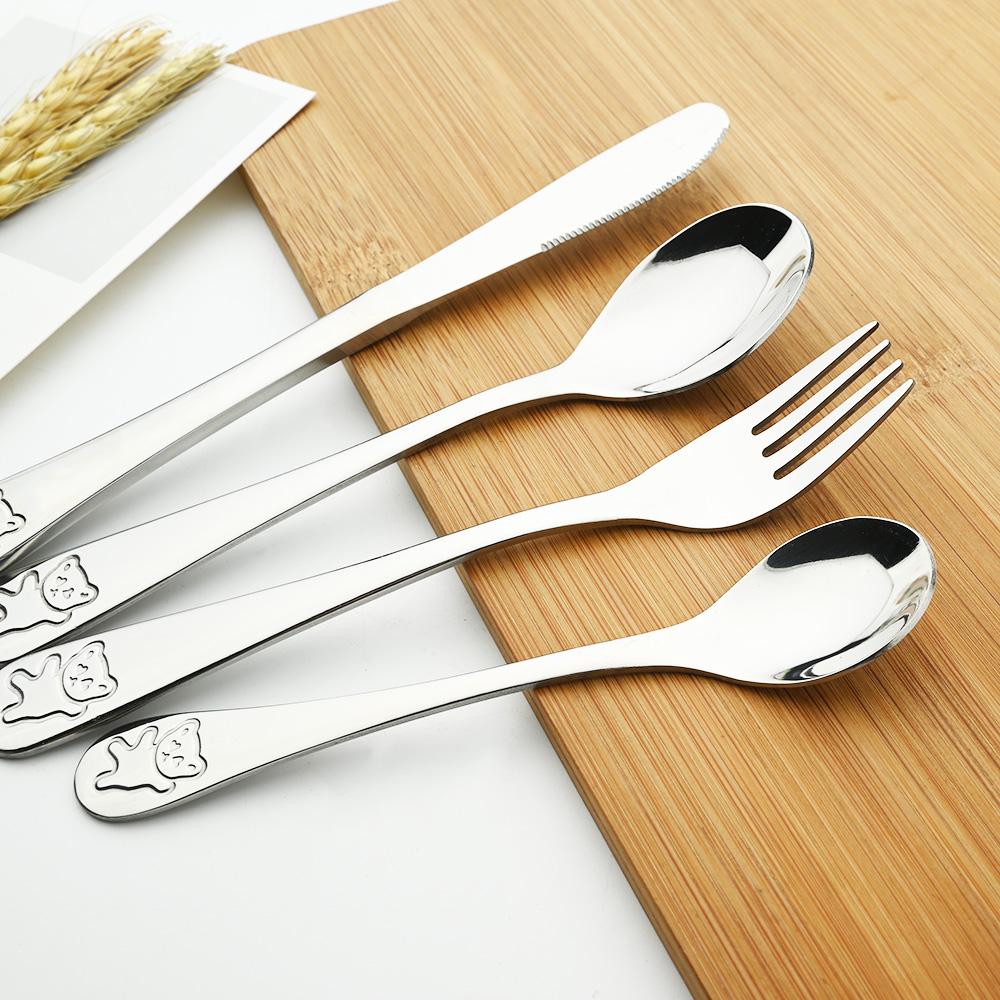 18/10 Bộ Dao Kéo Hợp Kim Inox Muỗng Cà Phê Muỗng Nĩa Bộ Ăn Dặm Cho Bé Thìa Trẻ Em Chén Ăn Cho Bé Kiềng Bạc Bộ Phụ Kiện