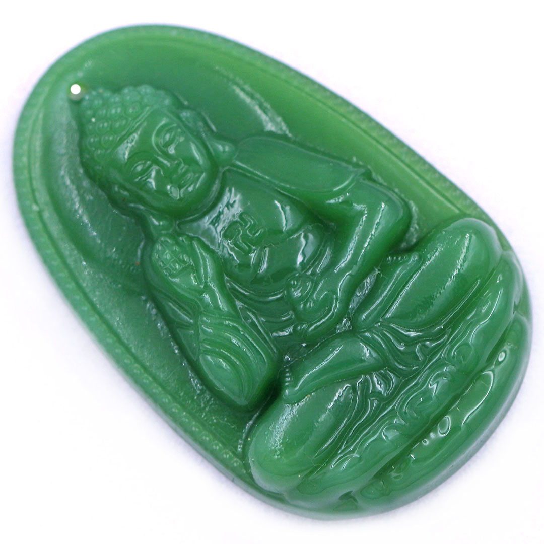 Mặt Phật A di đà thạch anh xanh lá 5 cm kèm móc và vòng cổ dây cao su, Mặt Phật bản mệnh size L, mặt dây chuyền Phật