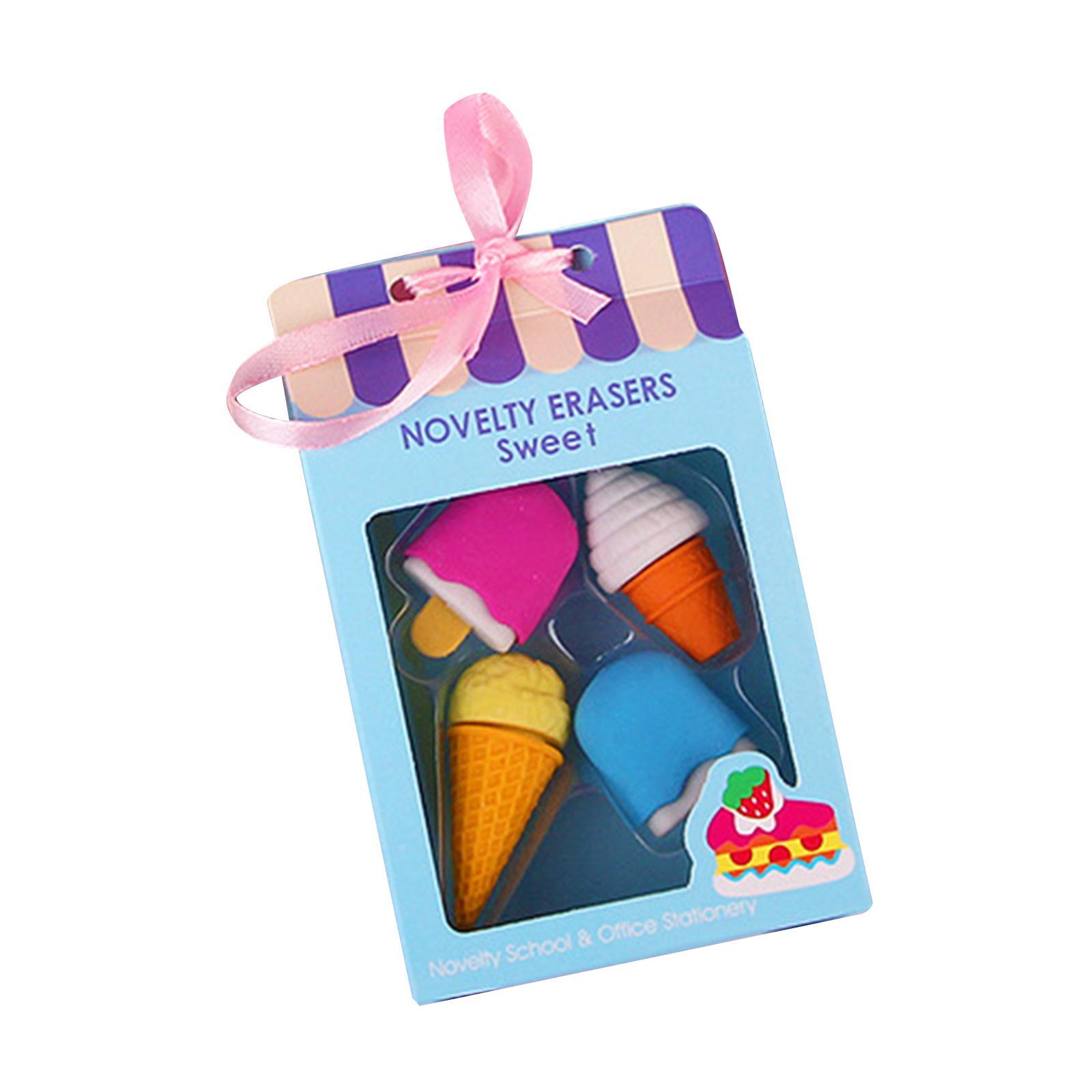4Pcs Cartoon Mini Eraser Unique Creative Dessert Erasers for Office Supplies