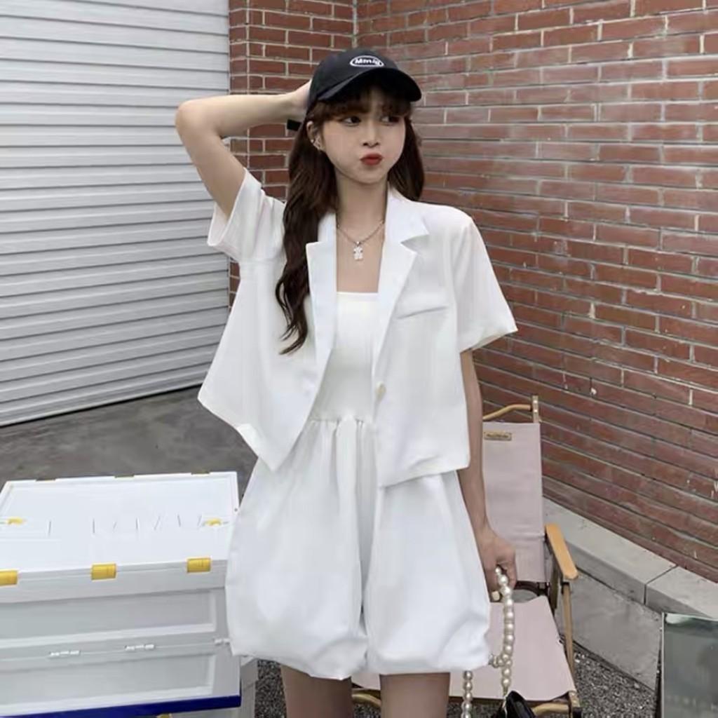 Áo khoác vải blazer dáng ngắn trơn màu Ulzzang style Hàng quảng Châu