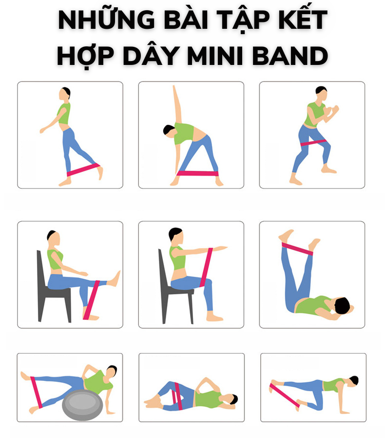 Bộ 5 dây kháng lực đàn hồi Mini band chịu lực tốt dầy dặn hỗ trợ tập Yoga tập Gym giúp mông đùi săn chắc