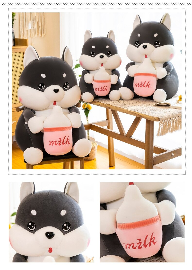Gấu bông chó Husky ôm bình sữa siêu dễ thương – Quà tặng thú nhồi bông chó má phệ bú bình – Size từ 50 cm đến 80 cm – Gối ôm chó Husky milk cho bé ngủ ngon