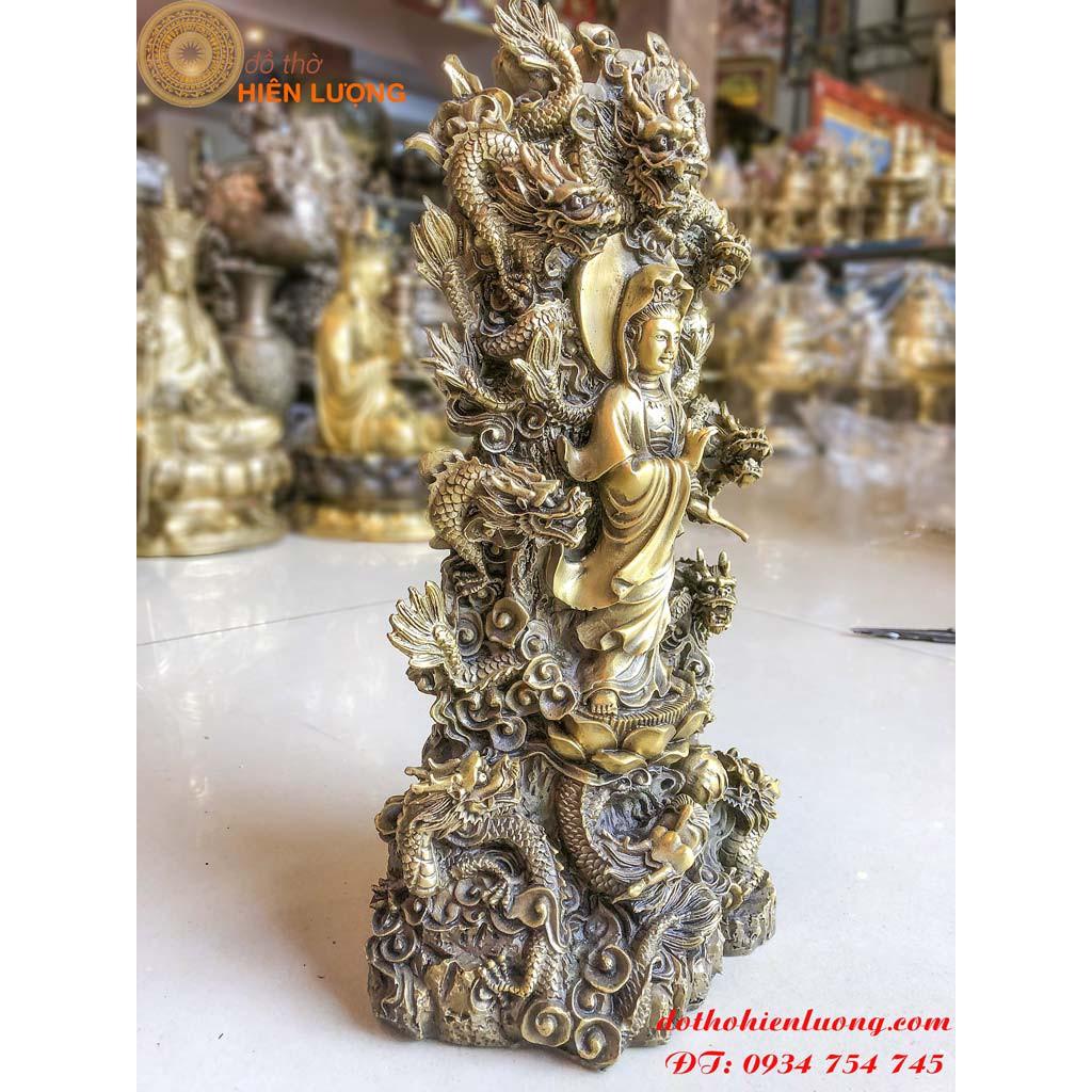 Tượng Phật Bà Cửu Long Bằng Đồng Cao 40cm