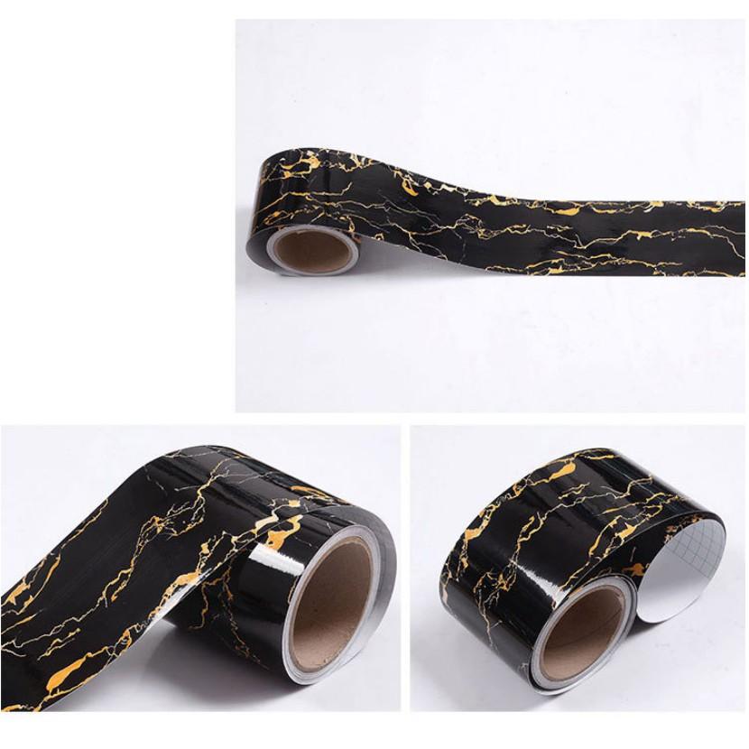 Cuộn 5m decal dán viền tường đá hoa cương đen vân vàng keo sẵn