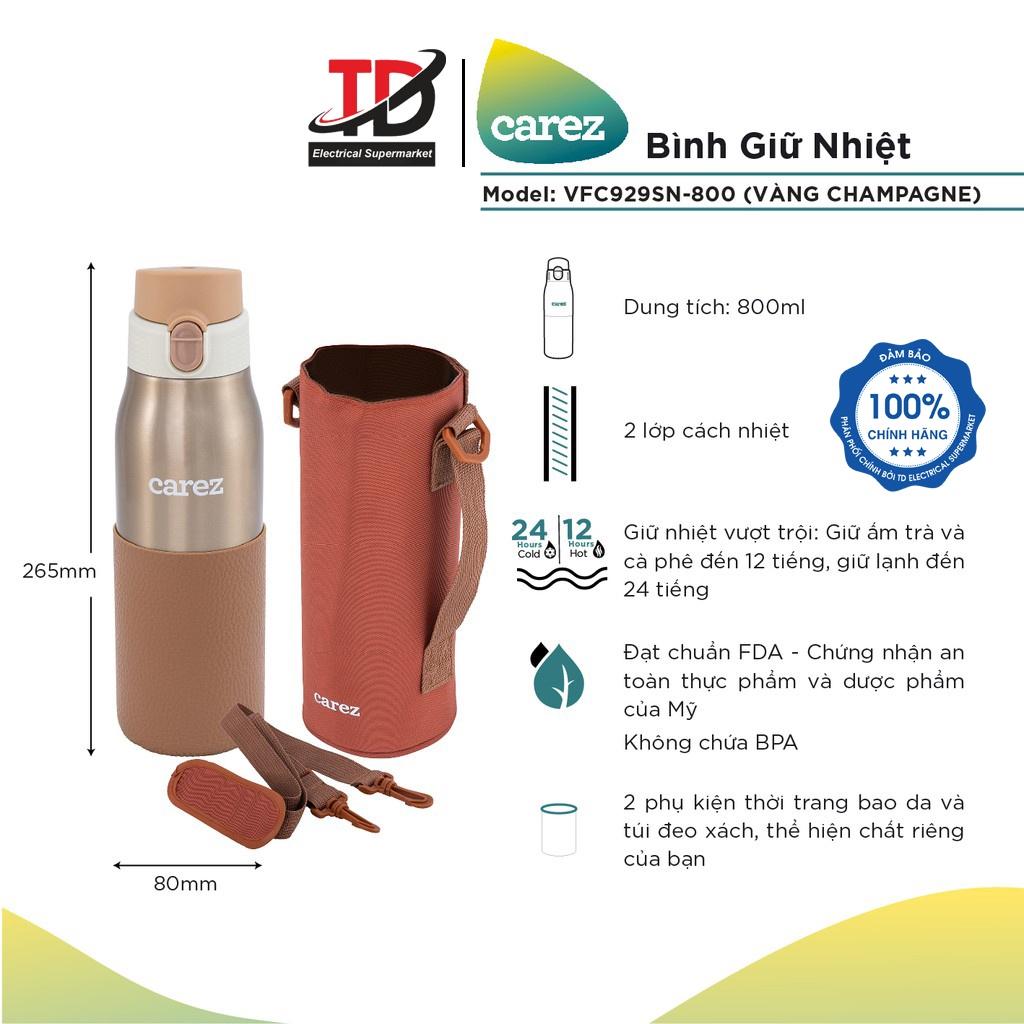 Bình giữ nhiệt Cao cấp CAREZ Công nghệ Superlight siêu nhẹ 800ML Tặng kèm túi màu nâu đồng VFC929SN-800, Hàng chính hãng