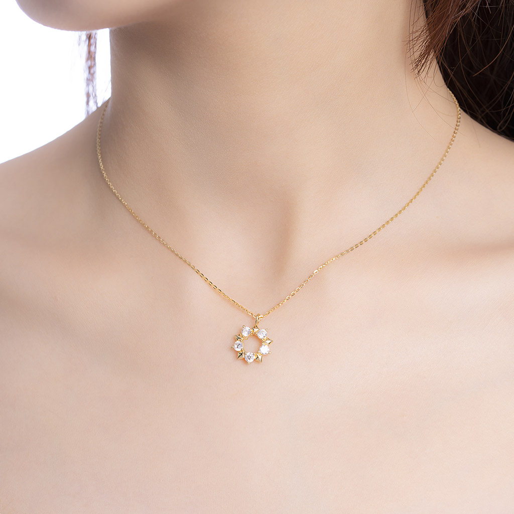 Dây Chuyền Vàng 14K Thiết Kế Hình Mặt Trời Đính Đá CZ Cao Cấp Lấp Lánh DCPTB300 Huy Thanh Jewelry