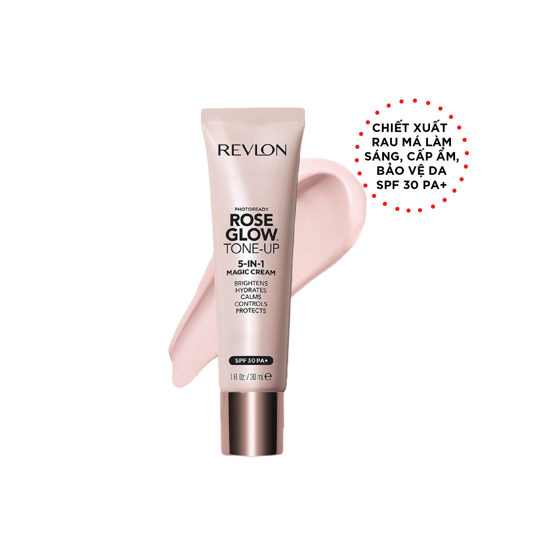 Kem lót chuyên nghiệp 5in1 Revlon Photoready Rose Glow Tone-Up 5in1 Magic Cream SPF 30PA+ 30ml