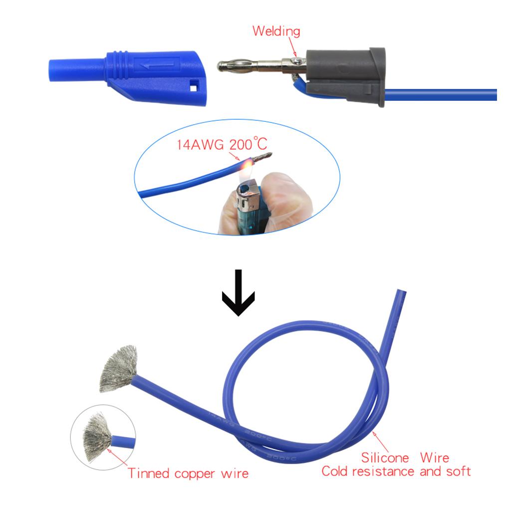 5Pcs 1M 4mm 14AWG Silicone Banana to Banana Plug Test Probe Lead Wir 5 Color