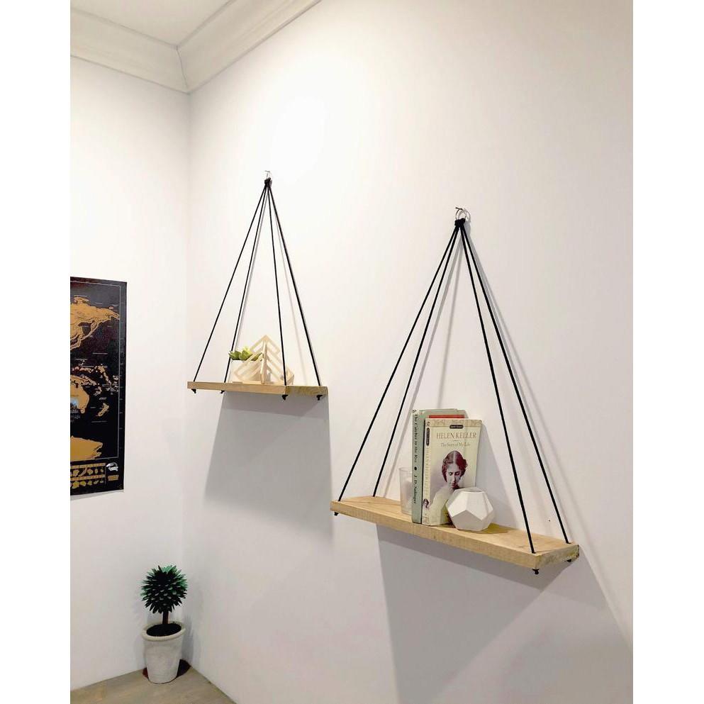 Set 5 kệ gỗ treo tường kệ đựng đồ trang trí có dây phong cách retro