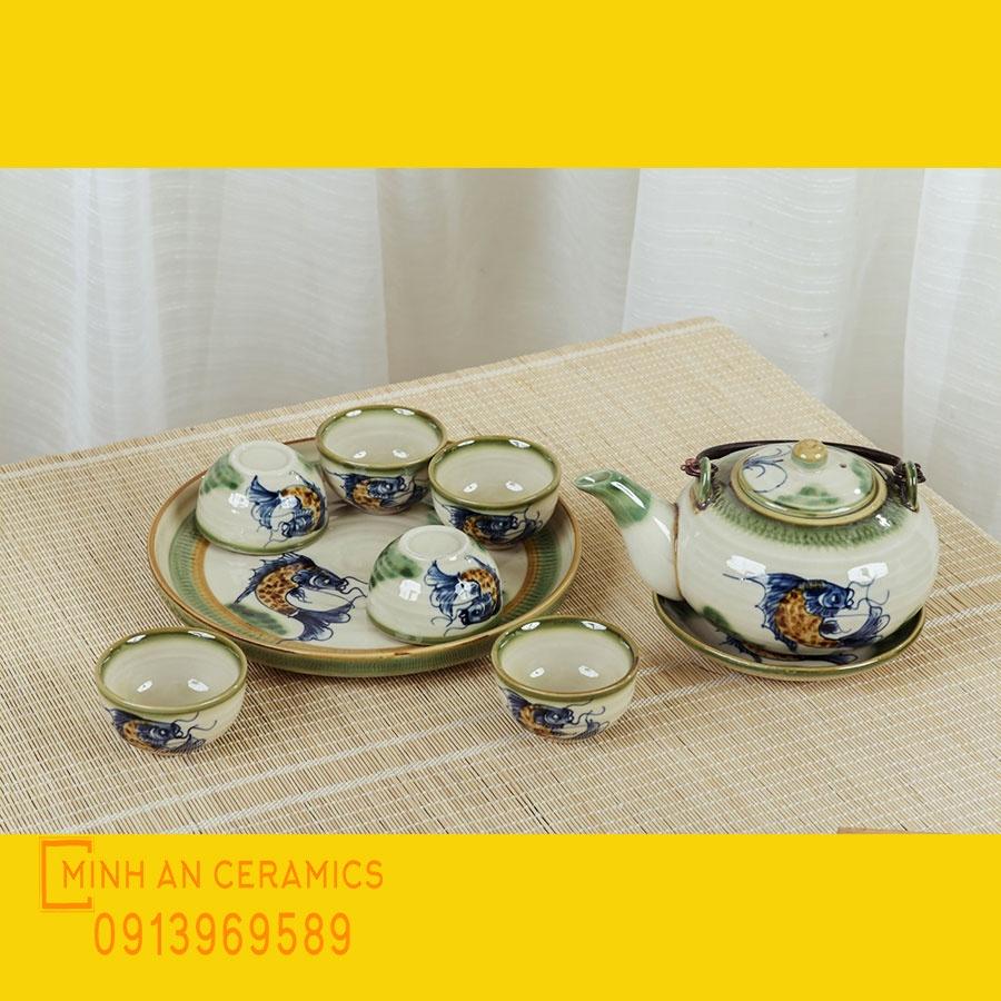 Bộ ấm trà Bát Tràng men tro cổ, dáng ấm Nhật gốm Minh An Bát Tràng, dung tích 250ml