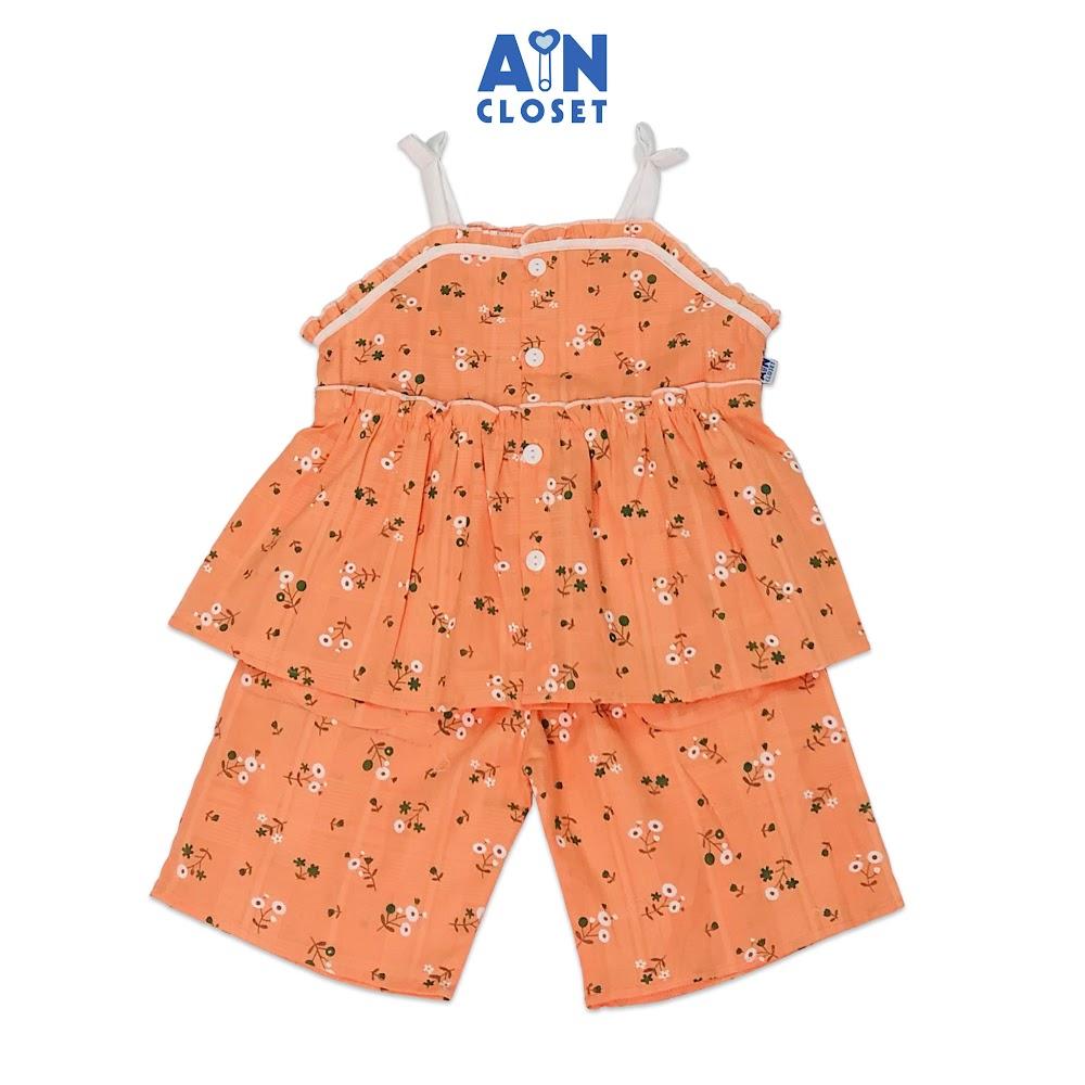 Bộ quần áo lửng bé gái họa tiết dây Hoa Mắt huyền trắng nền cam cotton boi dệt - AICDBGPNMSIW - AIN Closet