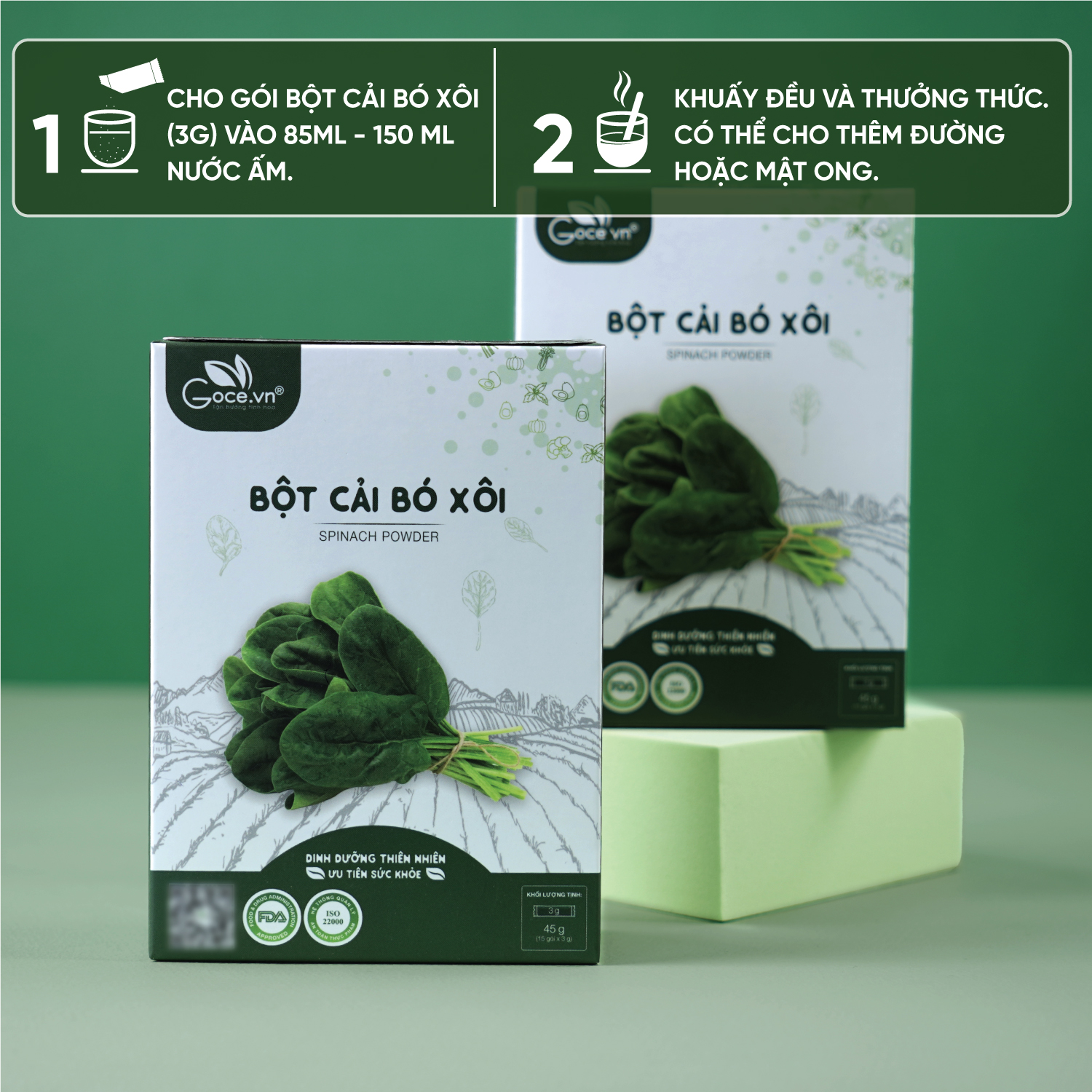 Hình ảnh Bột cải bó xôi nguyên chất Goce (Rau Bina) - 45g (15 gói x 3g) ST