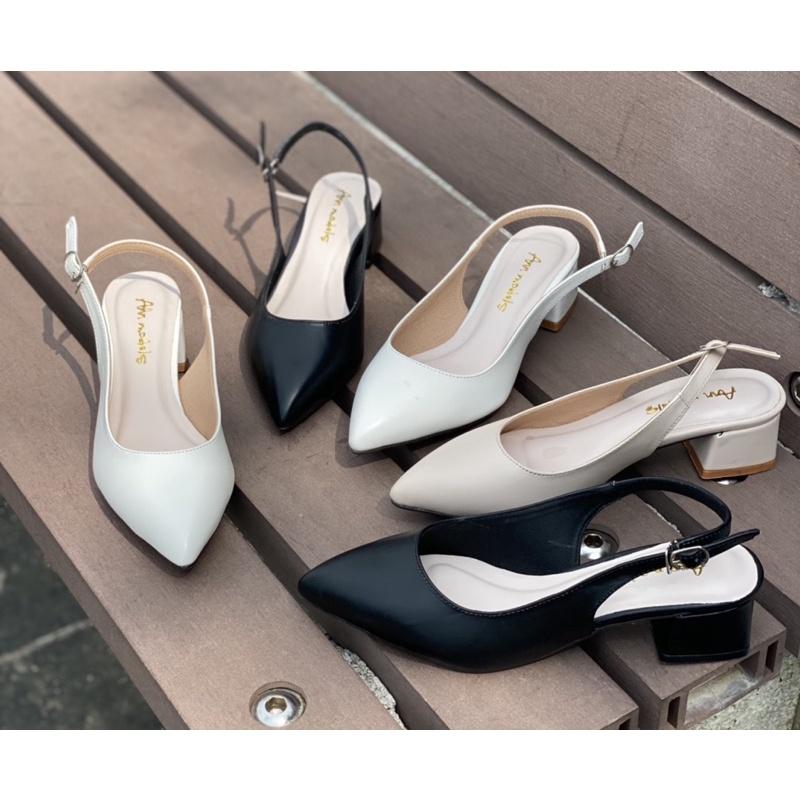 Giày cao gót 3 phân Annmodels kiểu dáng slingback gót vuông thời trang _A0034MIN