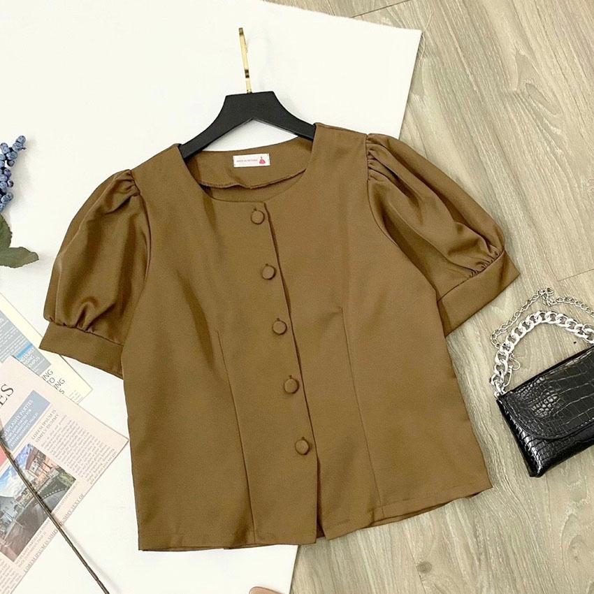 Áo nâu Bigsize nút bọc ChubbyBigsize