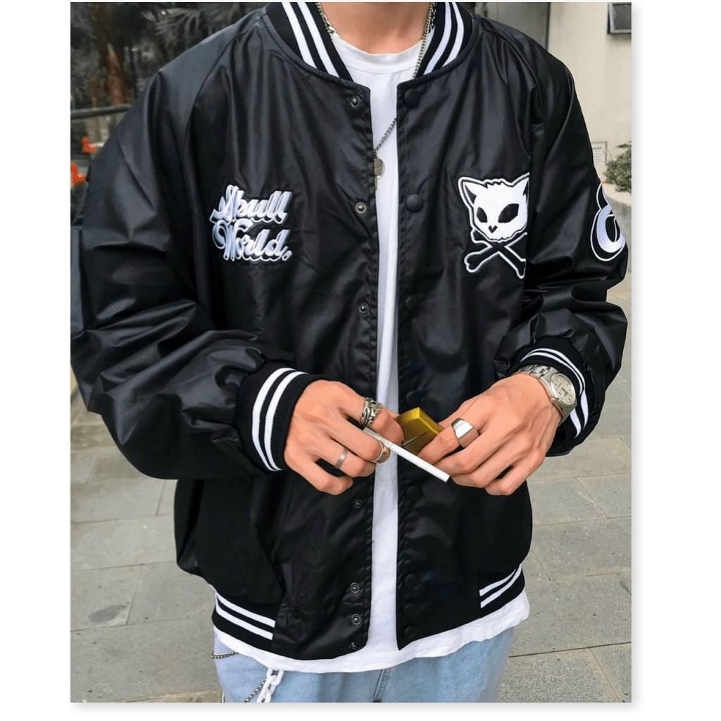 Áo khoác dù nam màu đen bomber 2 lớp phối chữ cùng logo siêu đẹp, phong cách cực ngầu hót trend