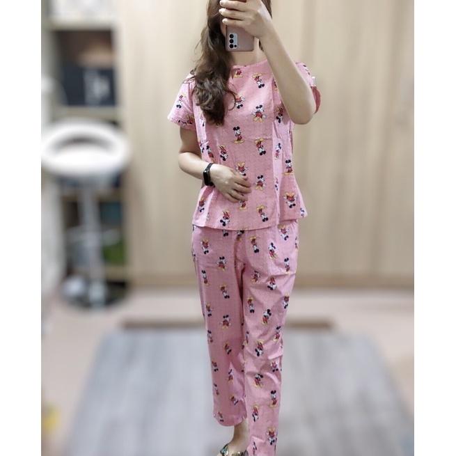 Bộ đồ mặc nhà nữ️đồ ngủ tay cộc quần lỡ chất vải thô dư đẹp