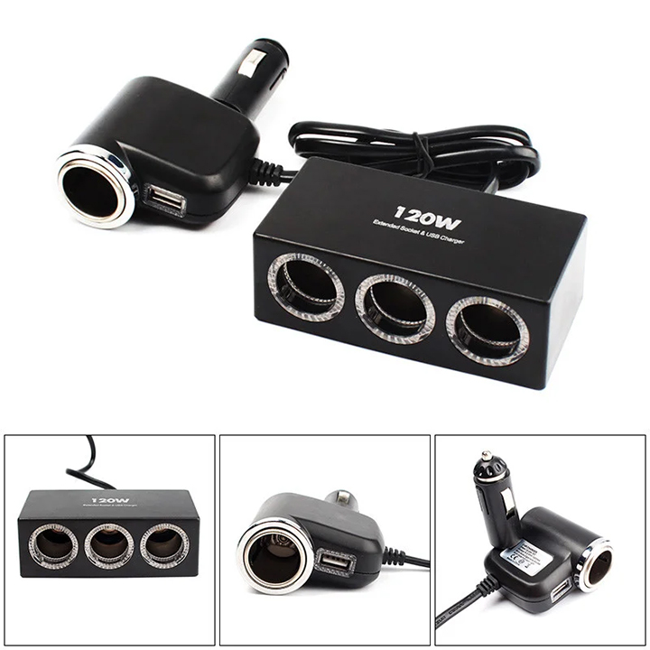 Bộ Chia Tẩu Sạc Dành Cho Xe Ô Tô 3 Cổng Tẩu & USB Model 1527 IN-CAR OLESSON