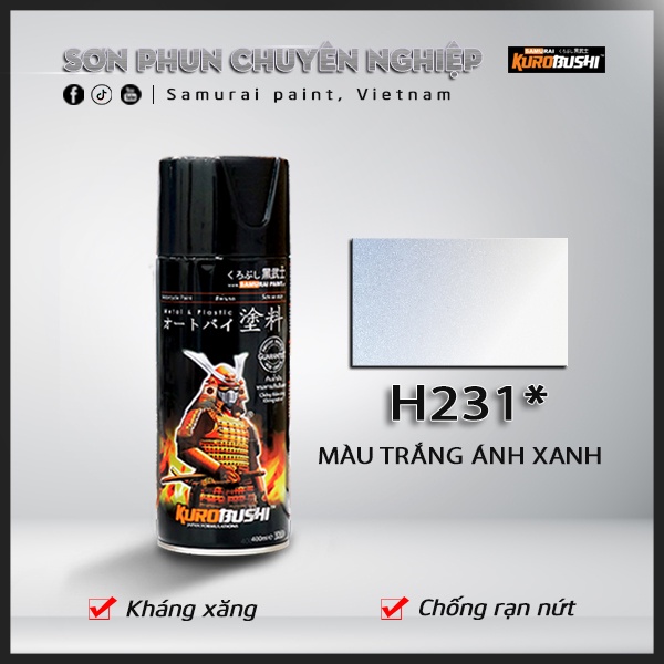 Sơn xịt Samurai Kurobushi - MÀU TRẮNG ÁNH XANH H231 (400ml)