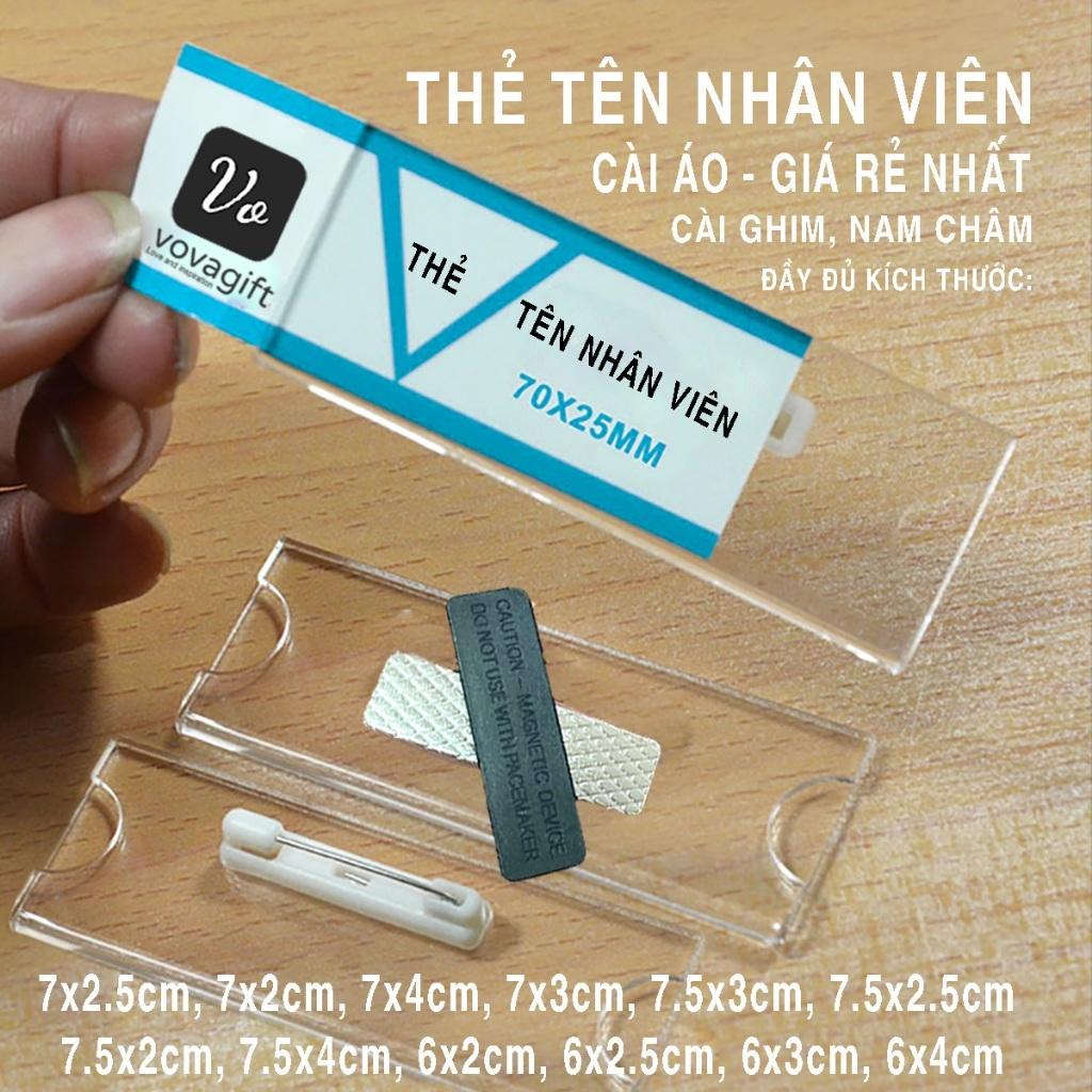Acrylic, Combo 10-20 Bảng tên nhân viên cài áo - Nam châm &amp; Kim ghim, 70x40mm - Bảng tên - Cài kim
