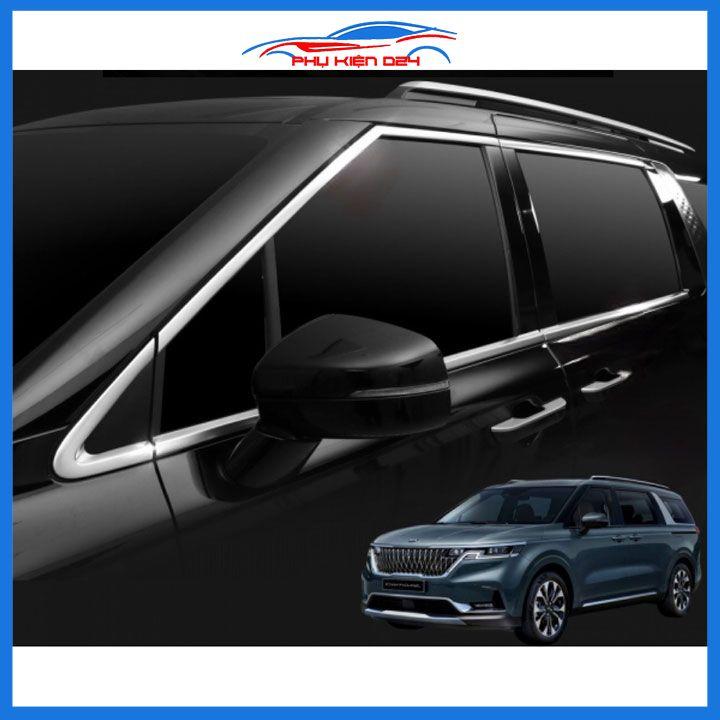 Bộ nẹp viền chân kính, cong kính Inox Carnival 2021-2022-2023 cao cấp như bản đủ trang trí bảo vệ xe hơi