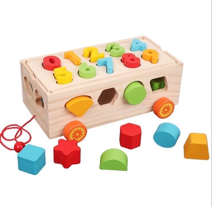 Đồ Chơi gỗ Xe Kéo Thả Hình Và Số Giúp Bé Học Hình Khối Màu Sắc Và Số Đếm