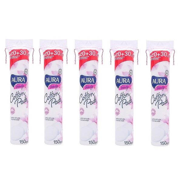 Combo 5 gói bông tẩy trang Aura Beauty Cotton Pads150 miếng (5x150)