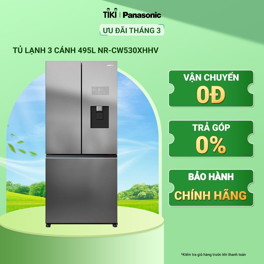 Tủ lạnh Panasonic cao cấp 3 cánh NR-CW530XHHV 495L - Cảm biến thông minh - Lấy nước ngoài kháng khuẩn, khử mùi tiện lợi  - Làm đá tự động - Bảo hành 24 tháng - Hàng chính hãng