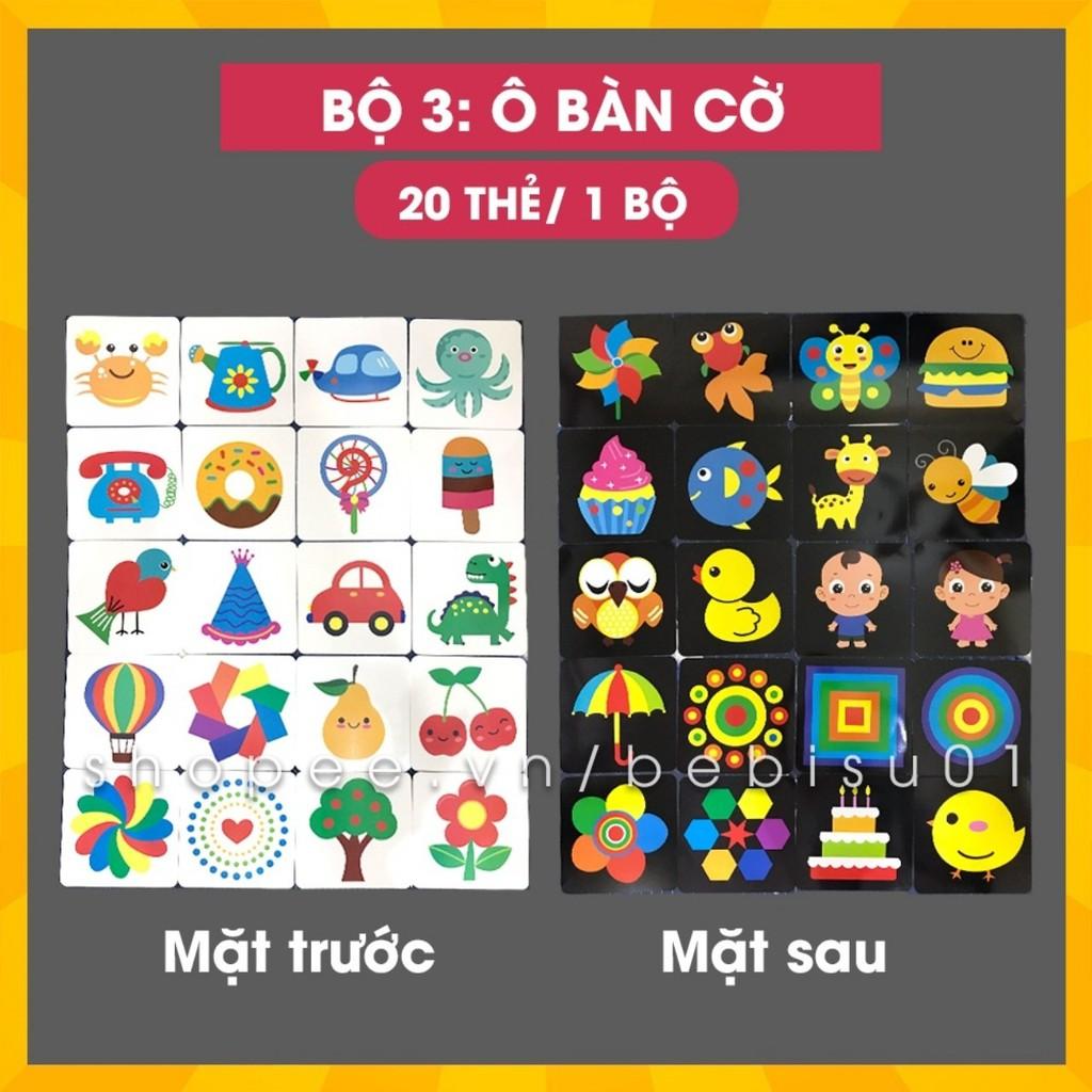 Bộ 20 Thẻ Kích thích Thị giác và Não phải cho bé từ 0-36 tháng, Khổ 21x21cm, In 2 mặt