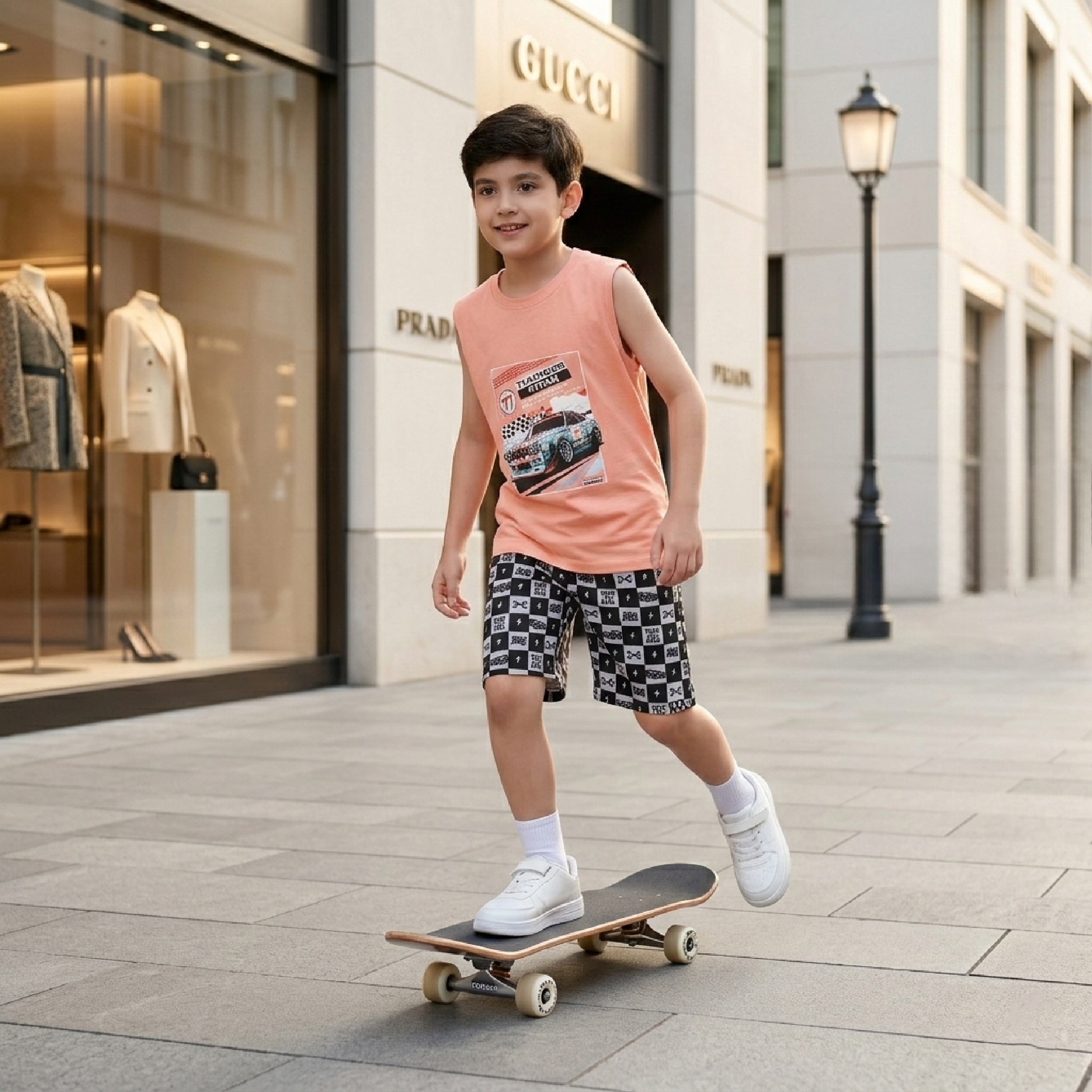 Bộ đồ sát nách cho bé trai Bigfox Miss Meow mặc nhà mùa hè vải cotton size đại trẻ em 3-11 tuổi 30kg