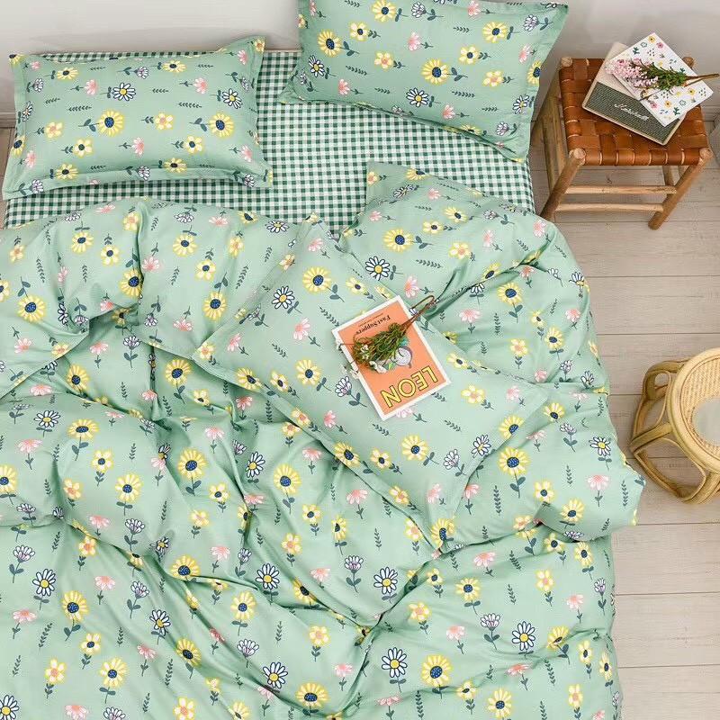 Bộ chăn ga Cotton Poly M2T bedding chăn ga Hàn Quốc hoa mặt trời đủ size miễn phí bo chun