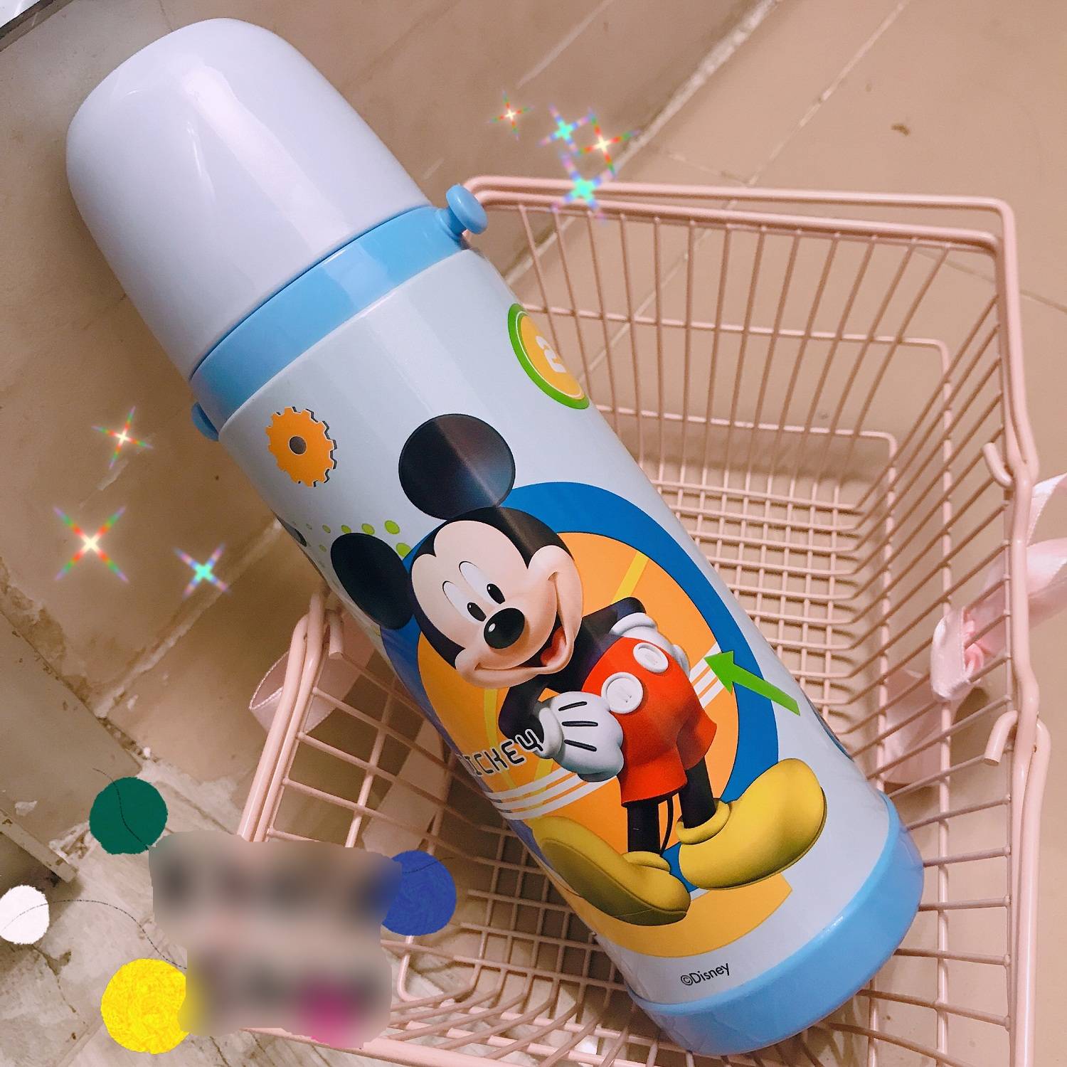 Bình nước giữ nhiệt hình chuột Mickey màu xanh cho trẻ em, các bé, học sinh -  - WD-3410MK