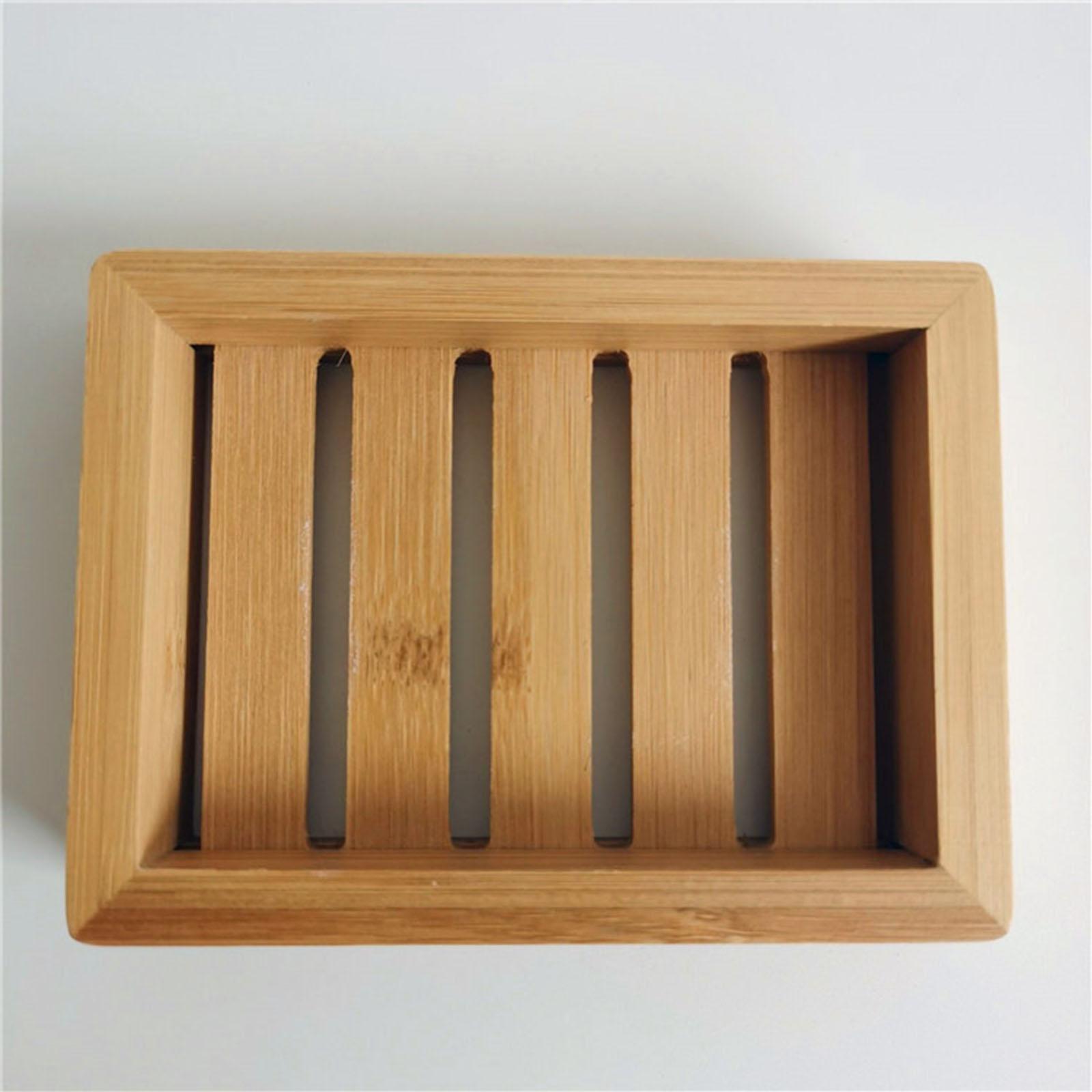 Bamboo Soap Dish Soap Tray Holder Storage Rack Plate Container Bathroom Sink