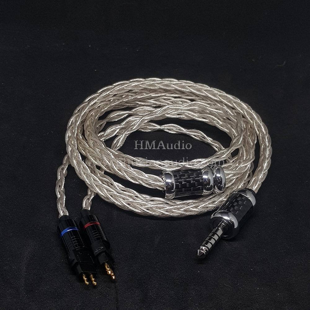 Dây tai nghe đồng mạ bạc 7N OCC Litz 23AWG đường kính dây đơn 1.25mm tết 8 sợi - Connector Sens HD650 HD600 HD660s HD25 HD580