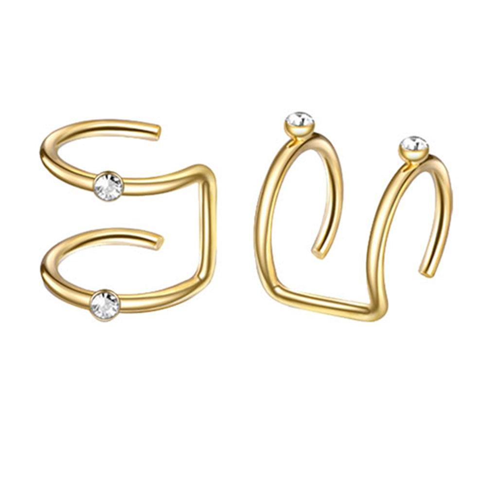 2-3pack Stainless Steel Ear Cuff Helix Ear Clip On Wrap Earrings Unisex Golden