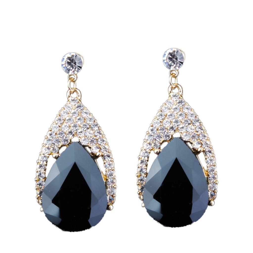 Vintage Glitter Rhinestone Diamante Teardrop Drop Dangle Earrings Red