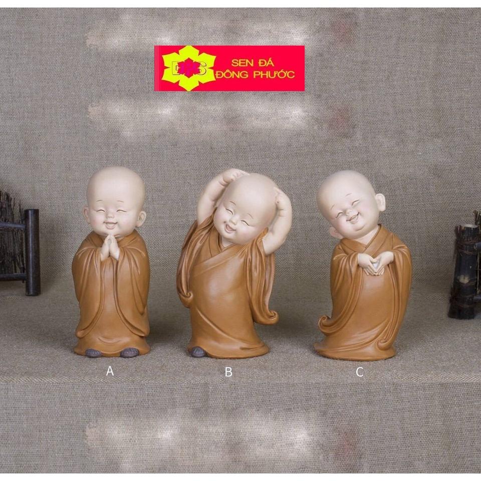 -Bộ 12 tượng chú tiểu áo lam chất liệu composite - 4 bộ Tam Không, An Nhiên Yêu đời, Hạnh Phúc - Phụ kiện trang trí