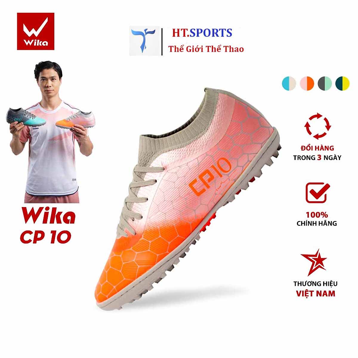 Giày bóng đá sân cỏ nhân tạo chính hãng Wika CP10 Công Phượng ( tặng tất chống trơn ) Size 32 đến 43