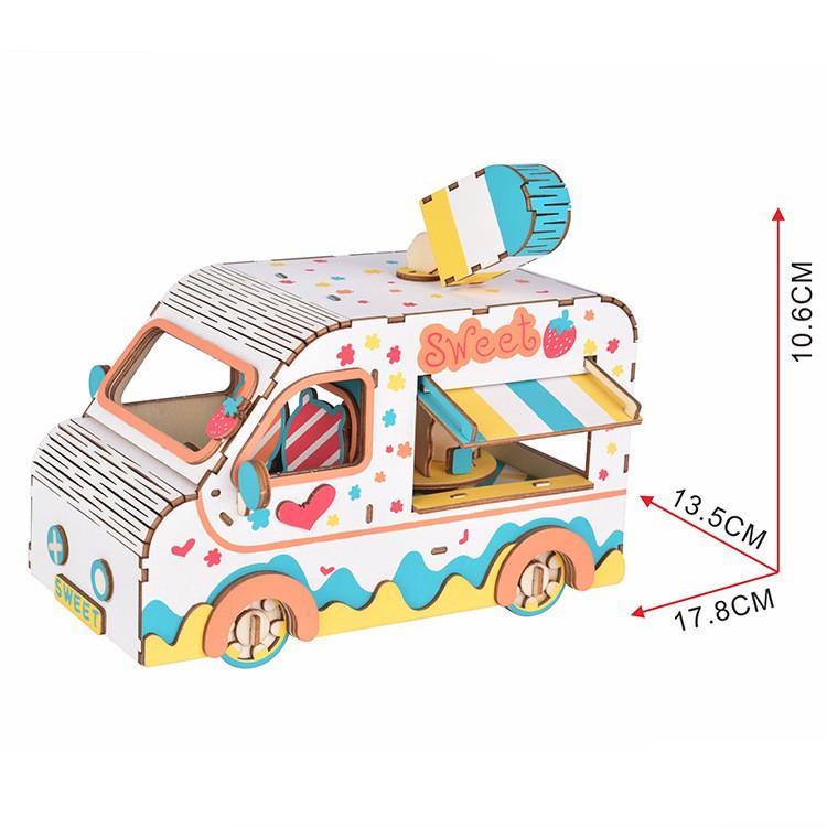 Đồ chơi lắp ráp gỗ 3D Mô hình Xe Bán Kem Ice Cream Truck HB04