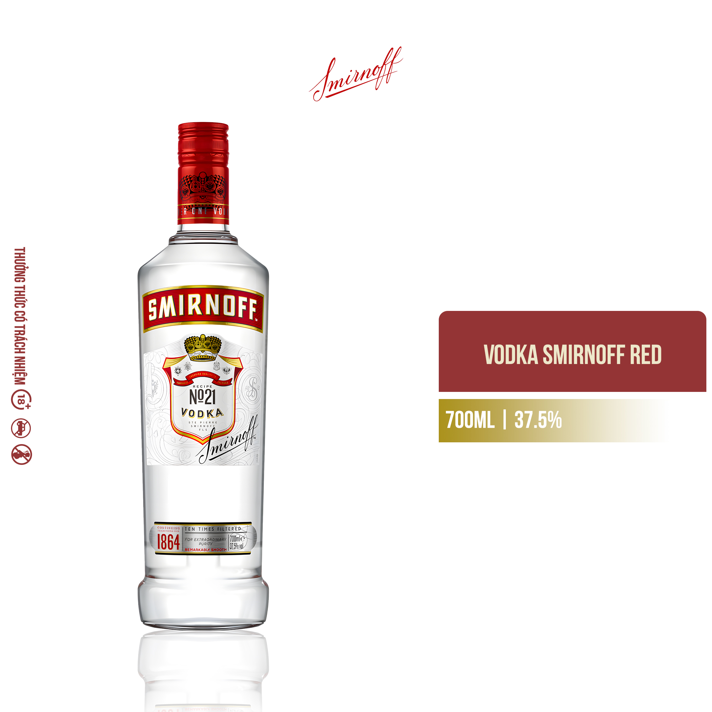 Rượu Vodka Smirnoff Red 37.5% 700ml - Rượu Vodka Hương Vị Ngọt Dịu, Nồng Nàn Dài Lâu