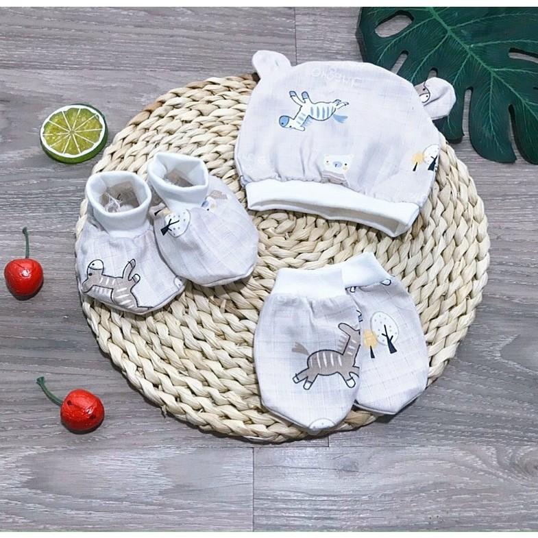 Set mũ +bao tay, chân xô siêu mềm mát cho bé trai, gái